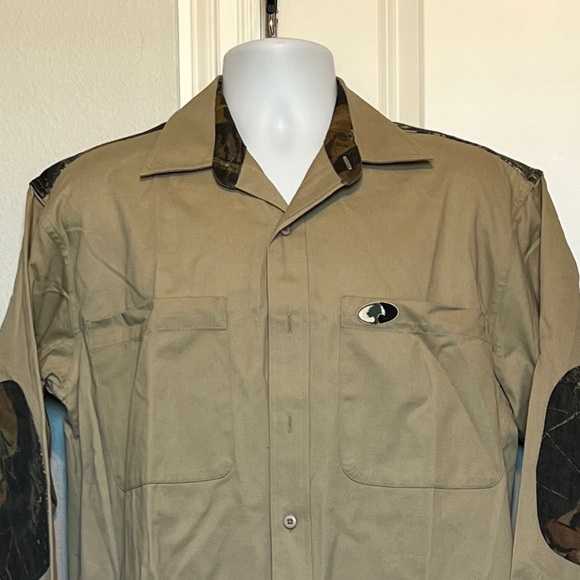 Mossy Oak Heavy Cotton Camo Accent Green Button Down Shirt Medium - Picture 2 of 11